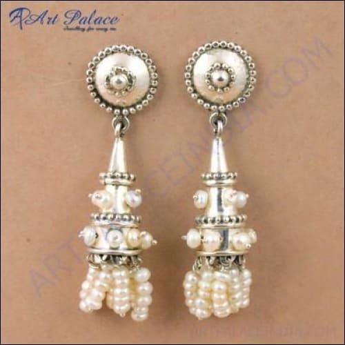 Royal Style Pearl Gemstone Silver Earrings