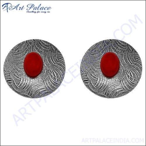 Royal Style Stud Synthetic Coral Earring Coral Stud Earrings German Silver Earrings