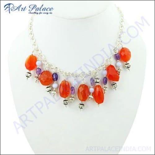 Royal Stylish Multi Gemstone SIlver Necklace