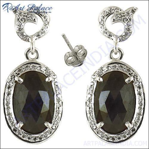 Sapphire & Cz Silver Victorian Slice Jewellery