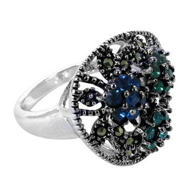 Semi-Precious Gemstone 925 Sterling Silver Ring Impressive Marcasite Rings Pretty Gemstone Rings