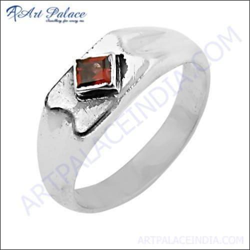 Shiney Orange Cubic Zirconia Gemstone Silver Ring