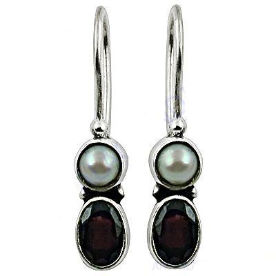 Silver Gemstone Earrings With Stone & Pearl Jewelry 925 Sterling Silver Gemstone Earring Feminine Earring