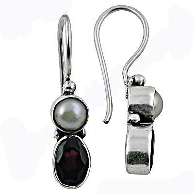 Silver Gemstone Earrings With Stone & Pearl Jewelry 925 Sterling Silver Gemstone Earring Feminine Earring