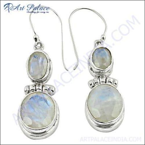 Silver Jewelry , Gemstone Silver Jewelry ,925 Sterling Silver Jewelry Rainbow Moonstone Earrings Chunky Gemstone Earrings