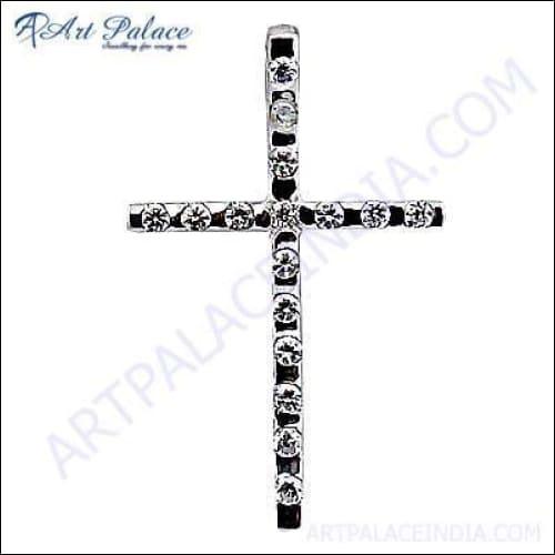 Simple Cross Silver Pendant With Cubic Zirconia