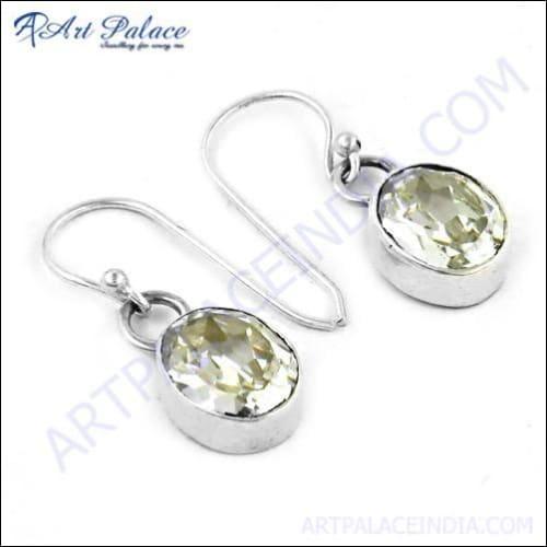 Simple Cubic Zirconia Gemstone Silver Earrings