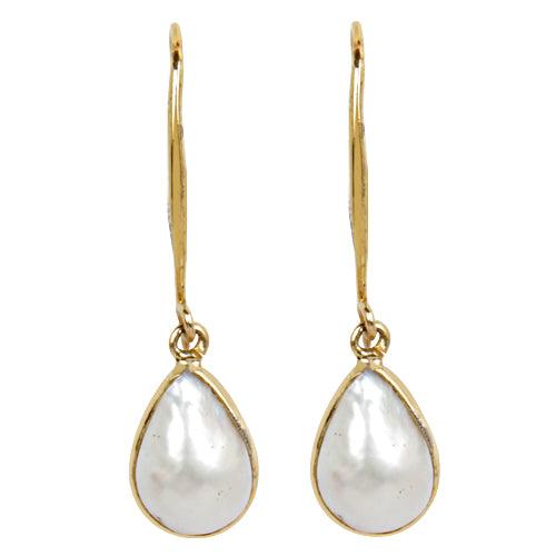 Simple design 925 sterling silver golden polished plain pear pearl earring pearl earring