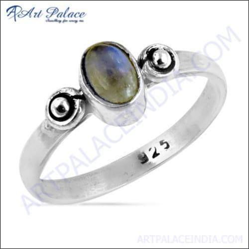 Simple Design Rainbow Moonstone Silver Ring