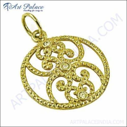 Simple Ethnic Design In Gold Plated Silver Gemstone Pendant Jewelry