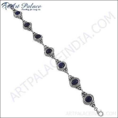 Simple Ethnic Design Lapiz Luzali Gemstone In Silver Bracelets Jewelry Handmade Bracelet Impressive Bracelet