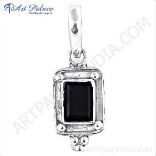 Simple Plain Ethnic Design Festival Gemstone Black Onyx Silver Pendant, 925 Sterling Silver Jewelry
