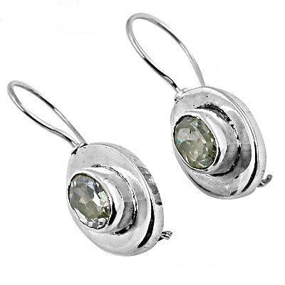 Simple Plain Silver Earrings With Gemstone, 925 Sterling Silver Jewelry Pretty Cz Earrings Handmade Earrings