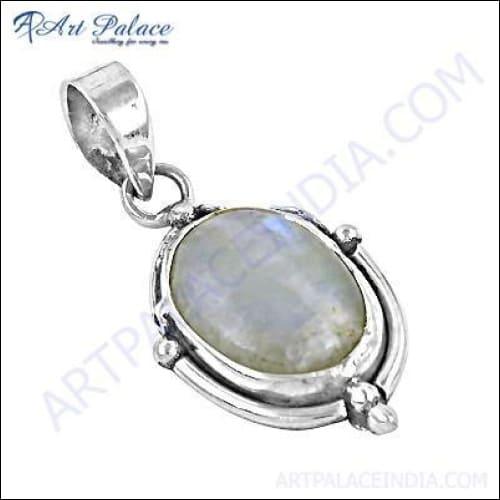 Simple Plain Silver Gemstone Pendant For Ethnic Occasion