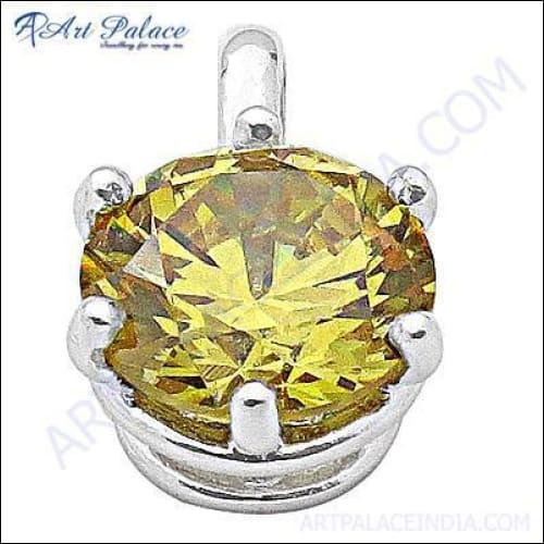 Simplicity Yellow Glass Gemstone Sterling Silver Pendant