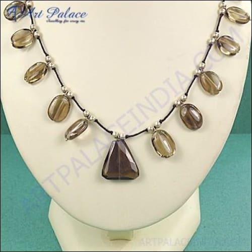 Smokey Quartz Silver Necklace