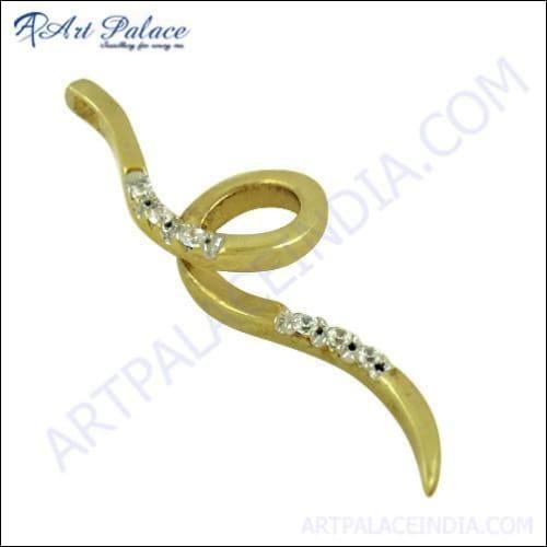 Snake Style Cz Gold Plated Silver Pendant
