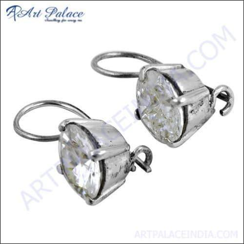 Sparkling Cubic Zirconia Gemstone Silver Clip Earrings