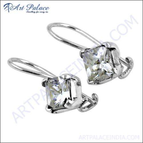 Sparkling Cubic Zirconia Gemstone Silver Earrings, 925 Sterling Silver Jewelry