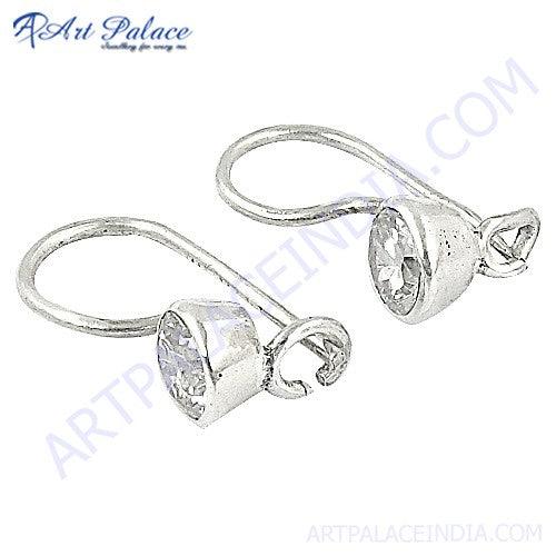 Sparkling Cubic Zirconia Gemstone Silver Earrings, 925 Sterling Silver Jewelry Round Cz Earring Latest Cz Earring