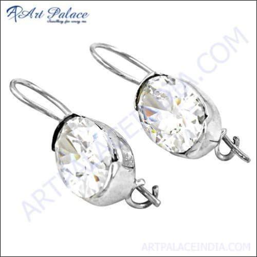 Sparkling Cubic Zirconia Gemstone Silver Earrings
