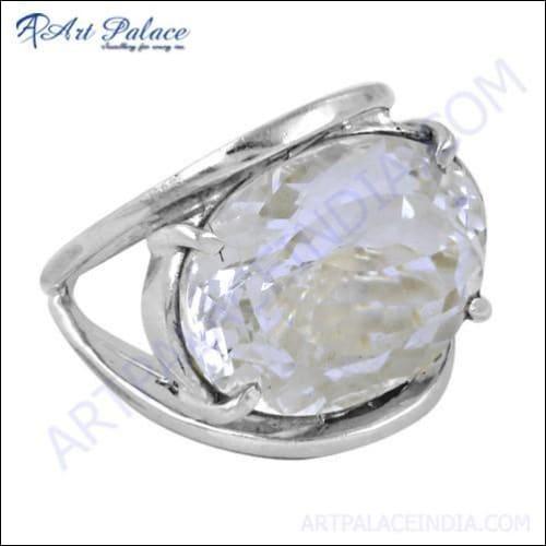 Sparkling Cubic Zirconia Gemstone Silver Ring, 925 Sterling Silver Jewelry