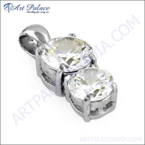 Sparkling Dual Cz Gemstone Silver Pendant