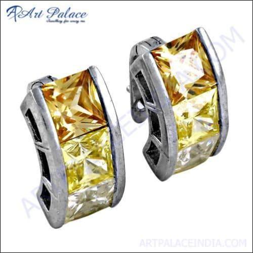 Sparkling Multi Color Cz Gemstone Silver Earrings