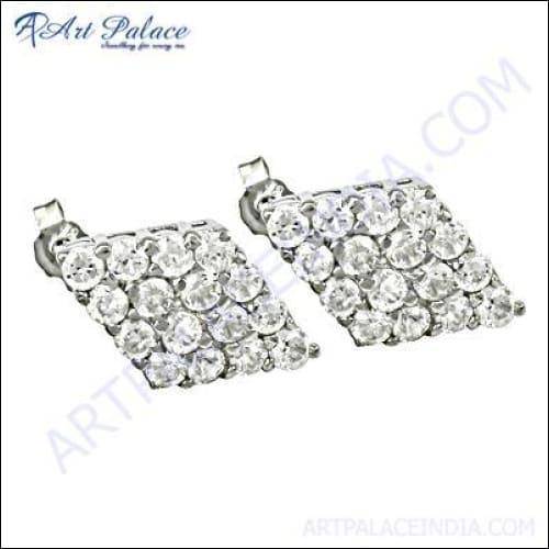 Special Cubic Zirconia Gemstone Silver Earrings Round Cz Earrings Fashion Cz Earrings