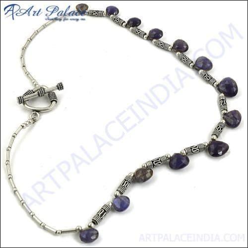 Special Design & Antique Iolite Gemstone Silver Necklace