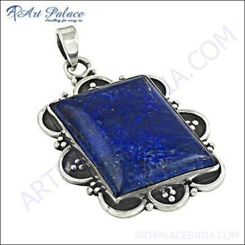 Special Ethnic Design In Silver Pendant With Lapis Luzali Gemstone, 925 Sterling Silver Jewelry Gemstone Silver Pendant Lapis Lazuli Pendant