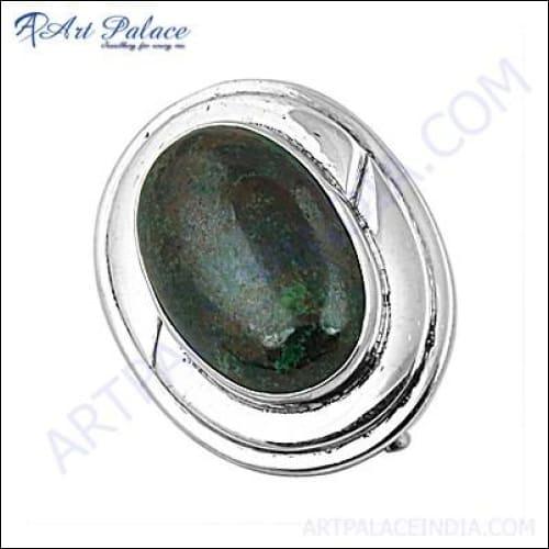 Special Oval Shaped Azurite Silver Brooch Magnificent Gemstone Brooch Oval Gemstone Brooch