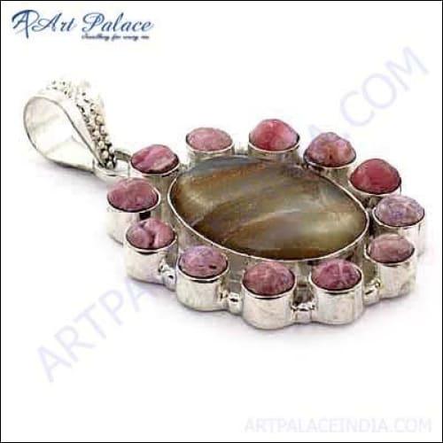 Special Product In German Silver Multi Stone Pendant Jewelry
