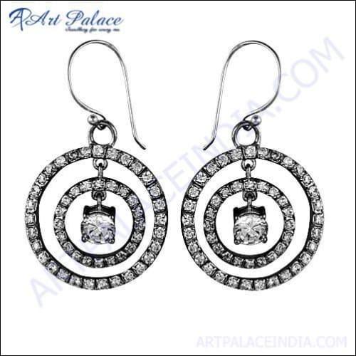 Spiral Design Cubic Zirconia Gemstone Silver Earrings Fashion Cz Earrings High Quality Cz Earrings
