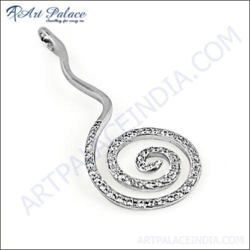 Spiral Silver Pendant With Cubic Zirconia