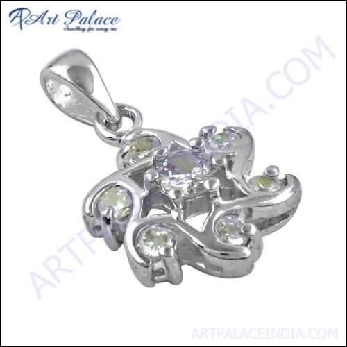 Sprial Flower Style Cubic Zirconia 925 Sterling Silver Pendant