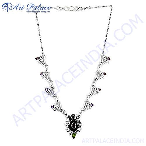 Sterling Silver Garnet Amethyst Peridot Necklace