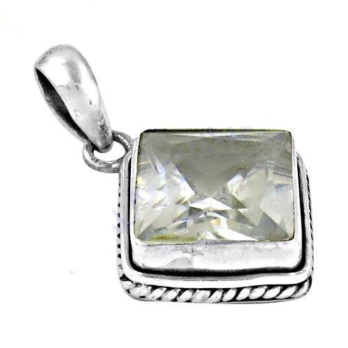 Sterling Silver Pendant  Cubic Zircon Gemstone 925 Silver Pendant Square Shape Cz Pendant Trendy Cz Pendant
