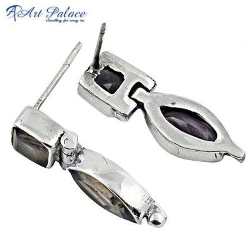 Stylish 925 Silver Amethyst Gemstone Earring Glitzy Earring Solid Earring