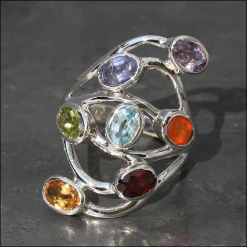 Stylish 925 Silver Ring Superior Multistone Rings Energy Gemstone Rings Precious Gemstone Rings