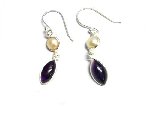 Stylish 925 Sterling Silver Amethyst And Pearl Gemstone Earring Fashionable Earring Artisan Design Earring