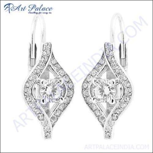 Stylish Cubic Zirconia Gemstone Silver Earrings