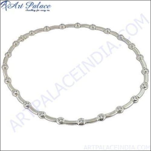 Stylish Cubic Zirconia Gemstone Silver Necklace. Cz Silver Necklace Trendy Necklace