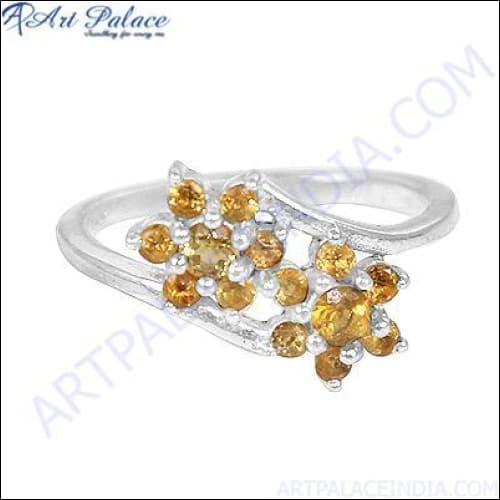 Stylish Double Flower Apatite Gemstone Silver Ring