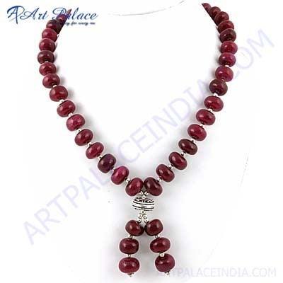 Stylish Dyed Ruby Gemstone German Silver Necklace German Silver Necklace Awesome Necklace