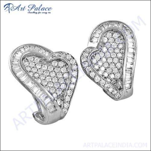 Stylish Heart Shape Cubic Zirconia Silver Earrings.