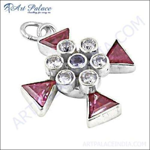 Stylish Party Wear Ultimate Cubic Zirconia Gemstone Sterling Silver Pendant Jewelry