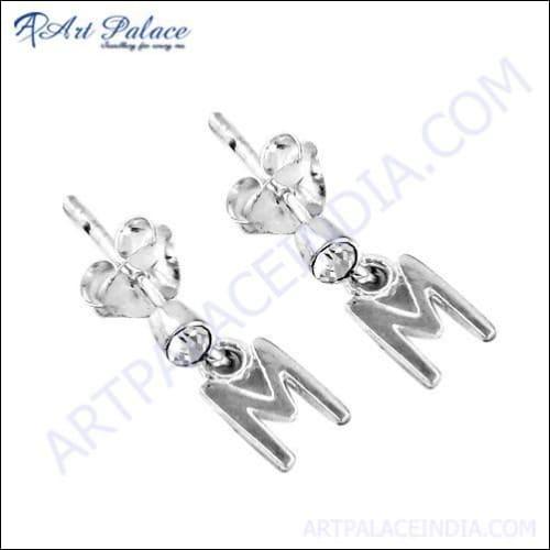 Stylish Silver Initial Earrings With Cubic Zirconia