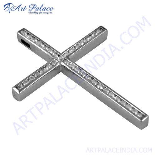 Stylist Cross Pendant Silver Jewelry, 925 Sterling Silver Pendant Cross Cz Pendant Casual Cz Pendant