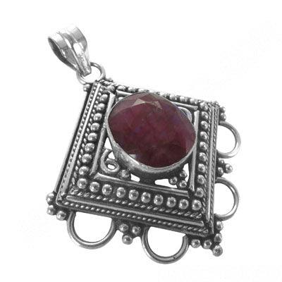 Stylist Ethnic Dyed Ruby Gemstone 925 Silver Pendant Ethnic Gemstone Pendant Feminine Gemstone Pendant